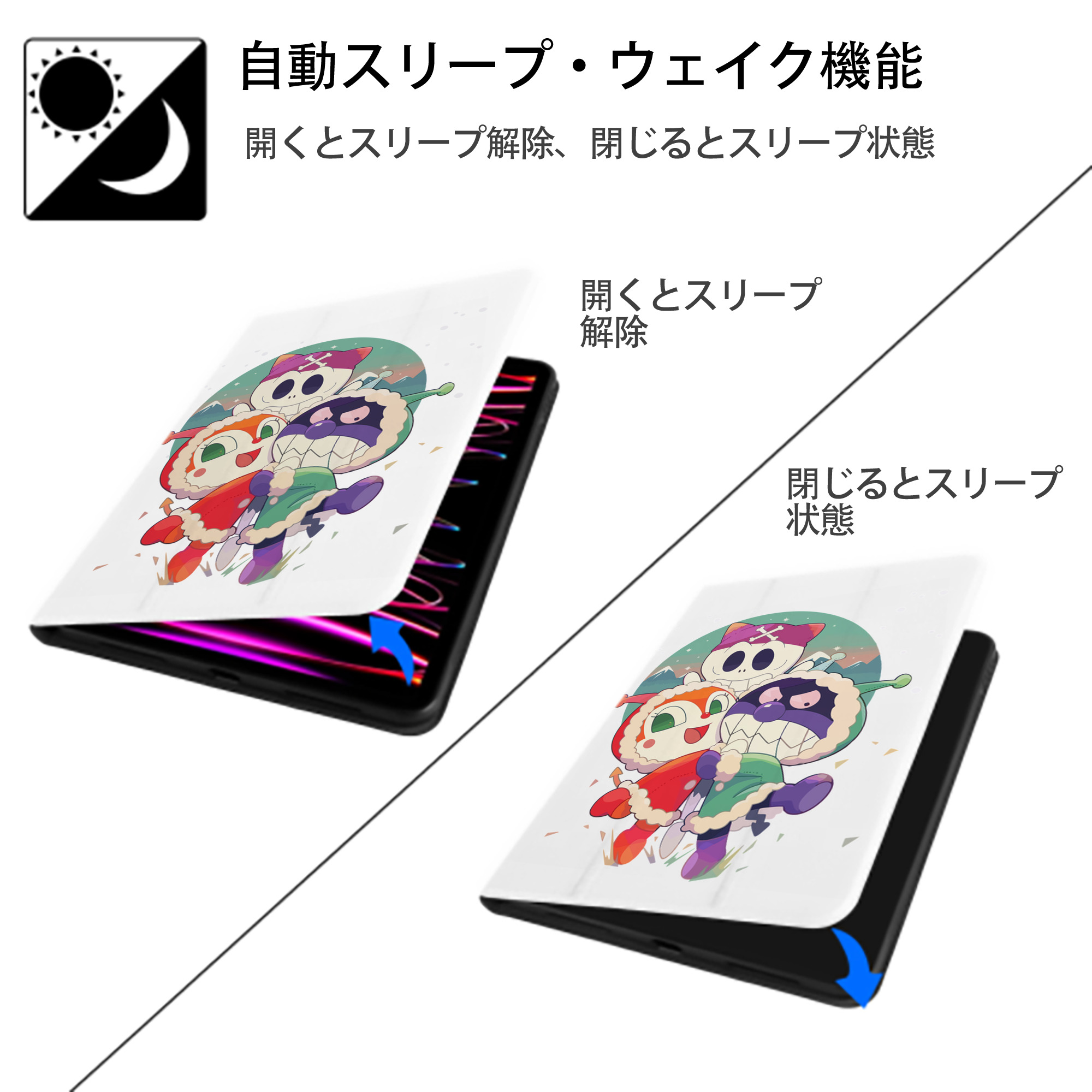 アンパンマン Anpanman IPad ケース ペン収納付き 三つ折りスタンド PUレザー×シリコン 対応機種9.5/10.5/10.9インチ