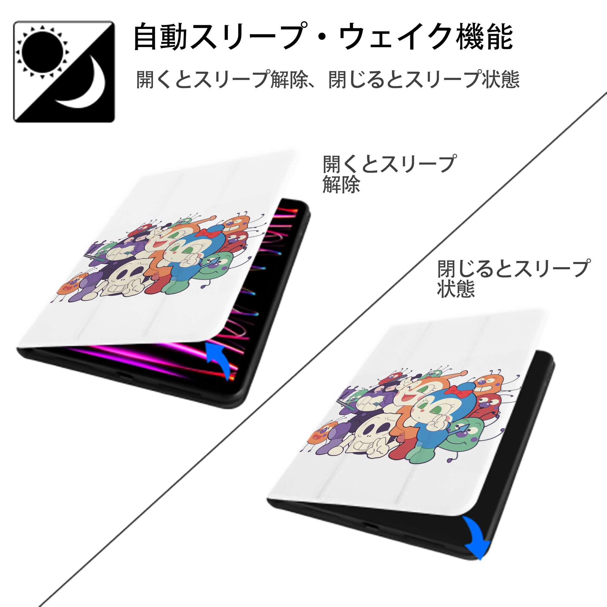 アンパンマン Anpanman IPad ケース ペン収納付き 三つ折りスタンド PUレザー×シリコン 対応機種9.5/10.5/10.9インチ