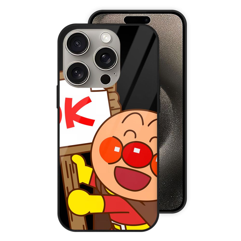 （画像用） アンパンマン Anpanman 【iPhone15Pro対応】スマホケース 耐衝撃＆黄変防止 背面ガラス