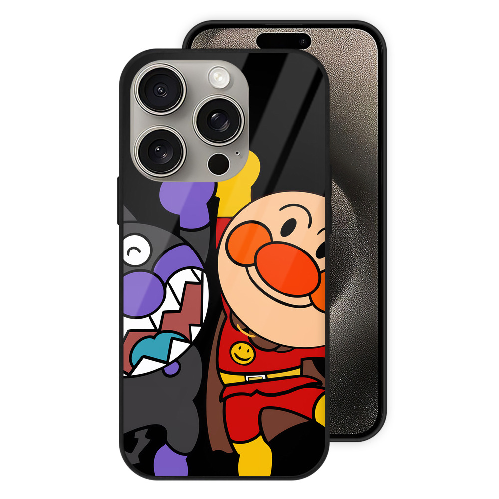 （画像用） アンパンマン Anpanman 【iPhone15Pro対応】スマホケース 耐衝撃＆黄変防止 背面ガラス