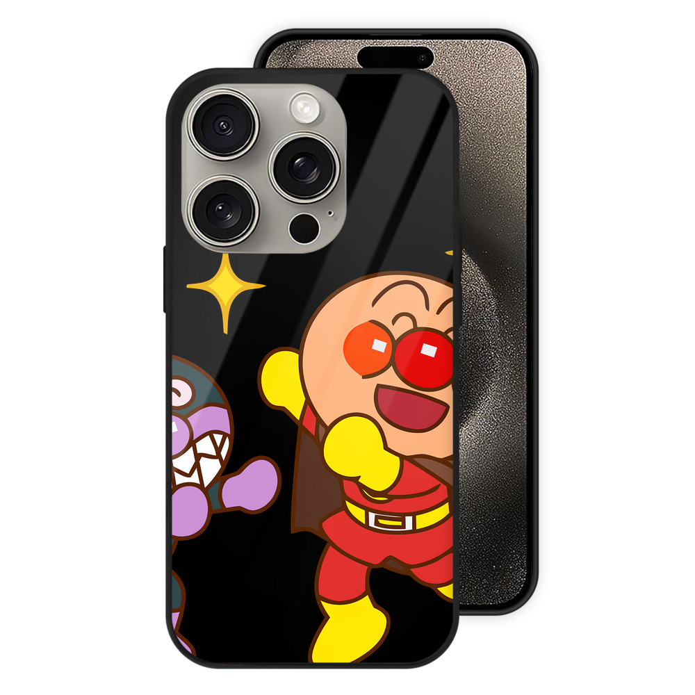 （画像用） アンパンマン Anpanman 【iPhone15Pro対応】スマホケース 耐衝撃＆黄変防止 背面ガラス