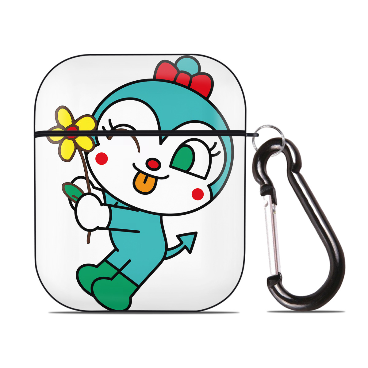 （画像用） アンパンマン Anpanman AirPods 第2世代保護ケース ハードシェル ブラック 耐衝撃・防指紋・カラビナ付き