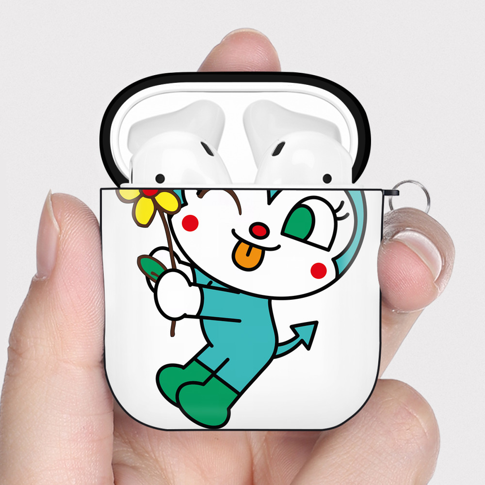 （画像用） アンパンマン Anpanman AirPods 第2世代保護ケース ハードシェル ブラック 耐衝撃・防指紋・カラビナ付き