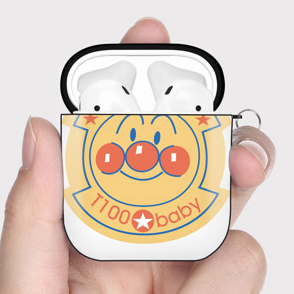 （画像用） アンパンマン Anpanman AirPods 第2世代保護ケース ハードシェル ブラック 耐衝撃・防指紋・カラビナ付き
