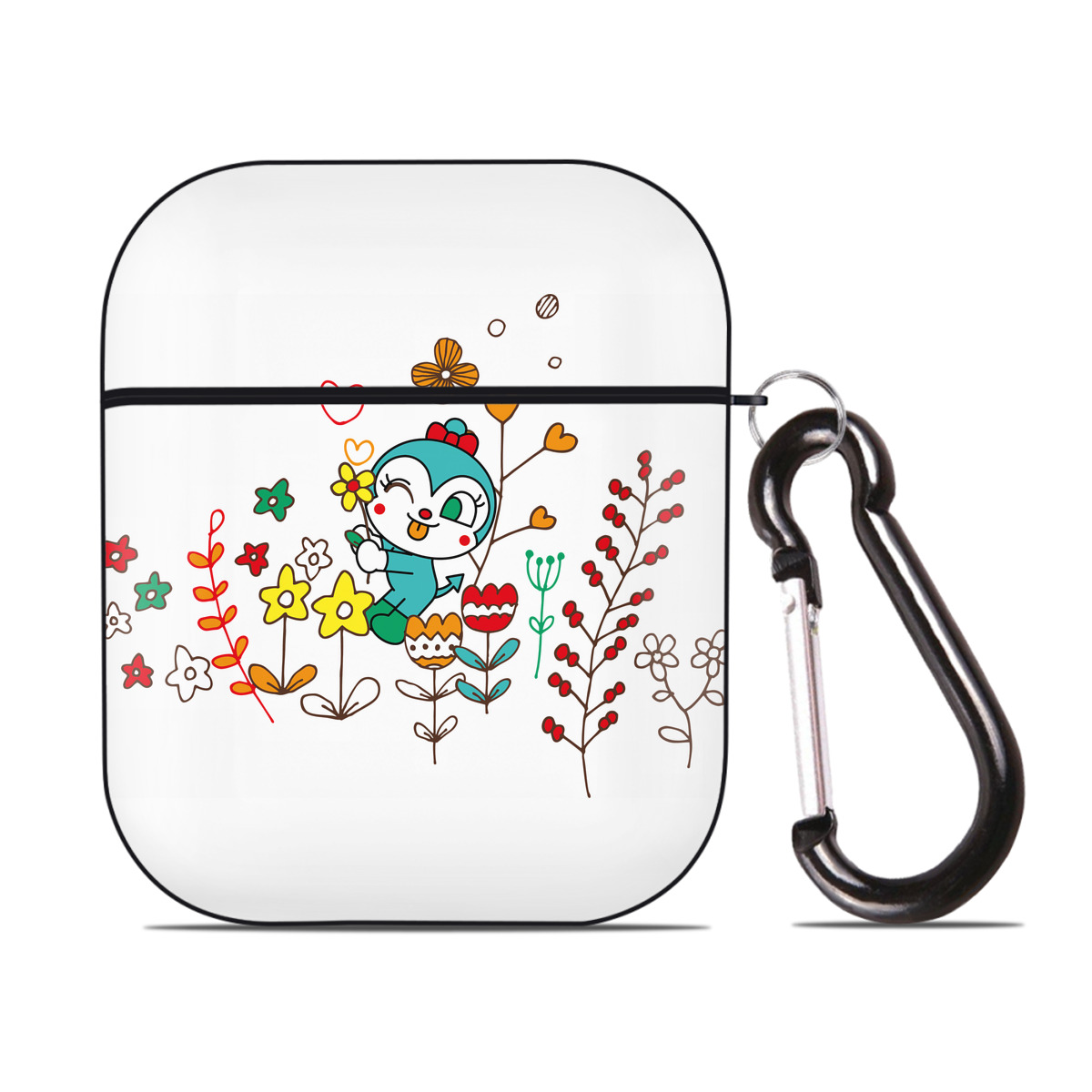 （画像用） アンパンマン Anpanman AirPods 第2世代保護ケース ハードシェル ブラック 耐衝撃・防指紋・カラビナ付き