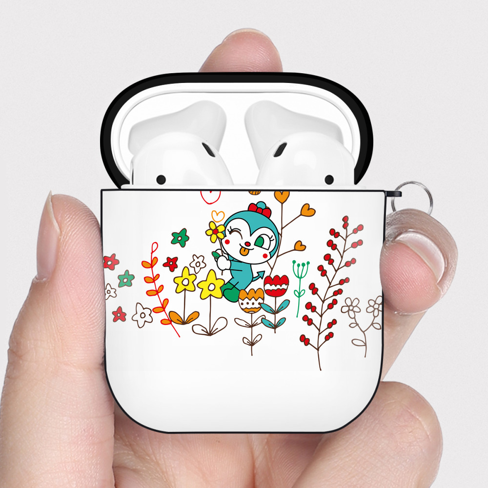 （画像用） アンパンマン Anpanman AirPods 第2世代保護ケース ハードシェル ブラック 耐衝撃・防指紋・カラビナ付き