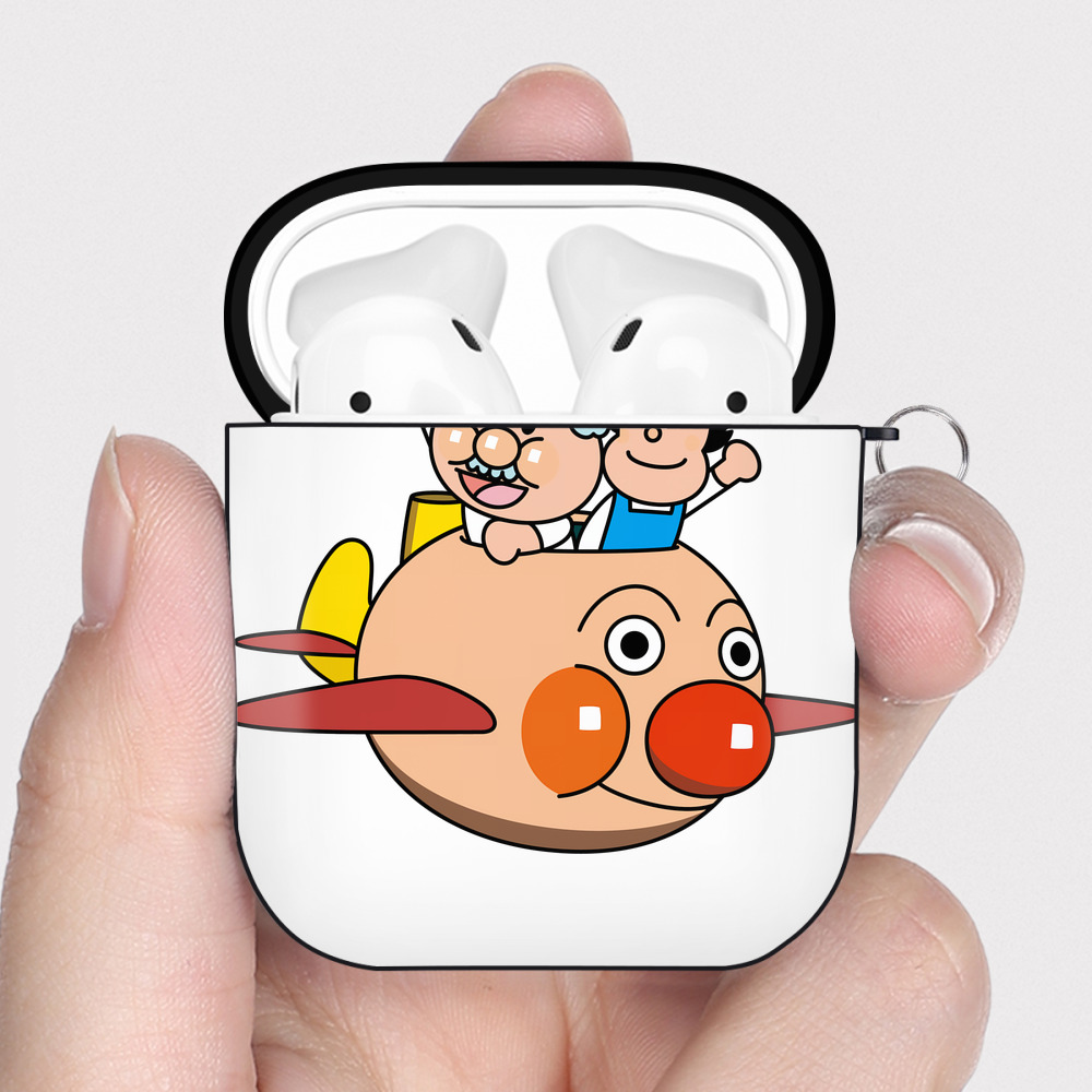 （画像用） アンパンマン Anpanman AirPods 第2世代保護ケース ハードシェル ブラック 耐衝撃・防指紋・カラビナ付き