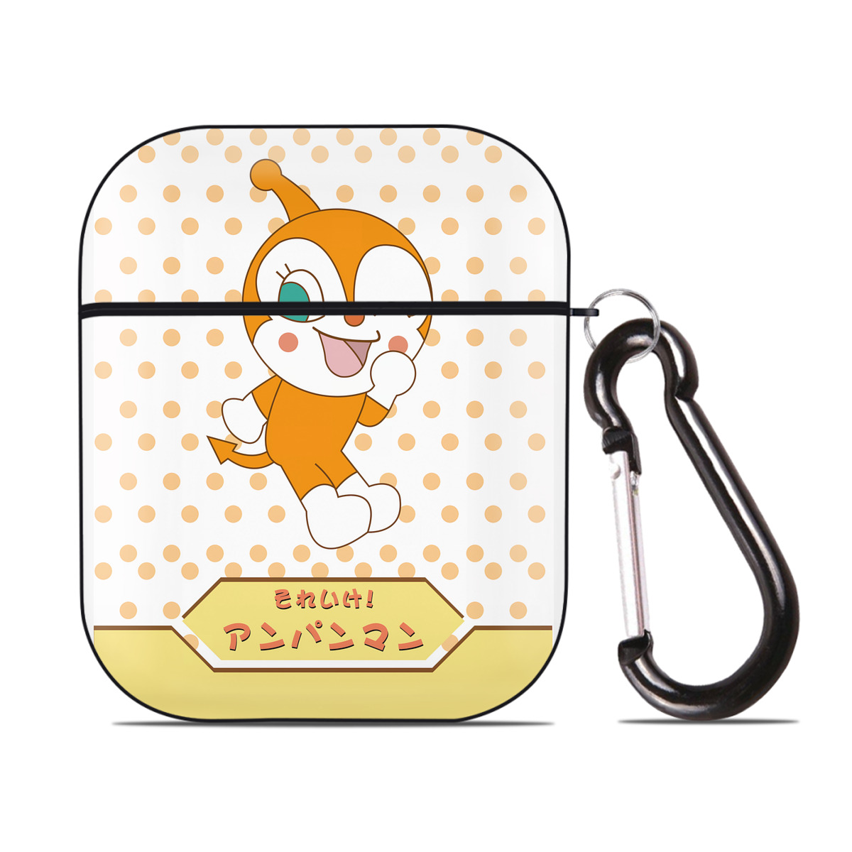 （画像用） アンパンマン Anpanman AirPods 第2世代保護ケース ハードシェル ブラック 耐衝撃・防指紋・カラビナ付き