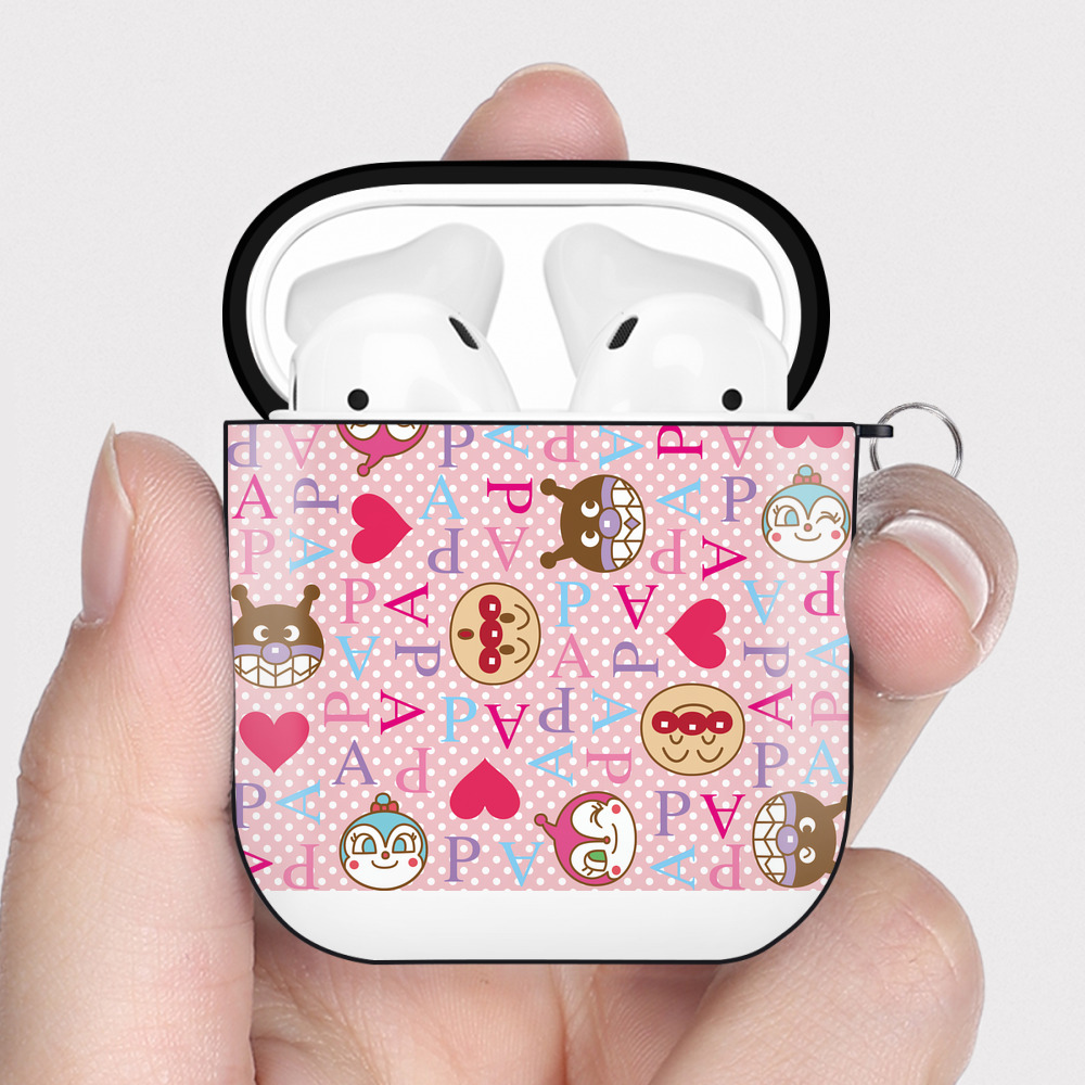 （画像用） アンパンマン Anpanman AirPods 第2世代保護ケース ハードシェル ブラック 耐衝撃・防指紋・カラビナ付き