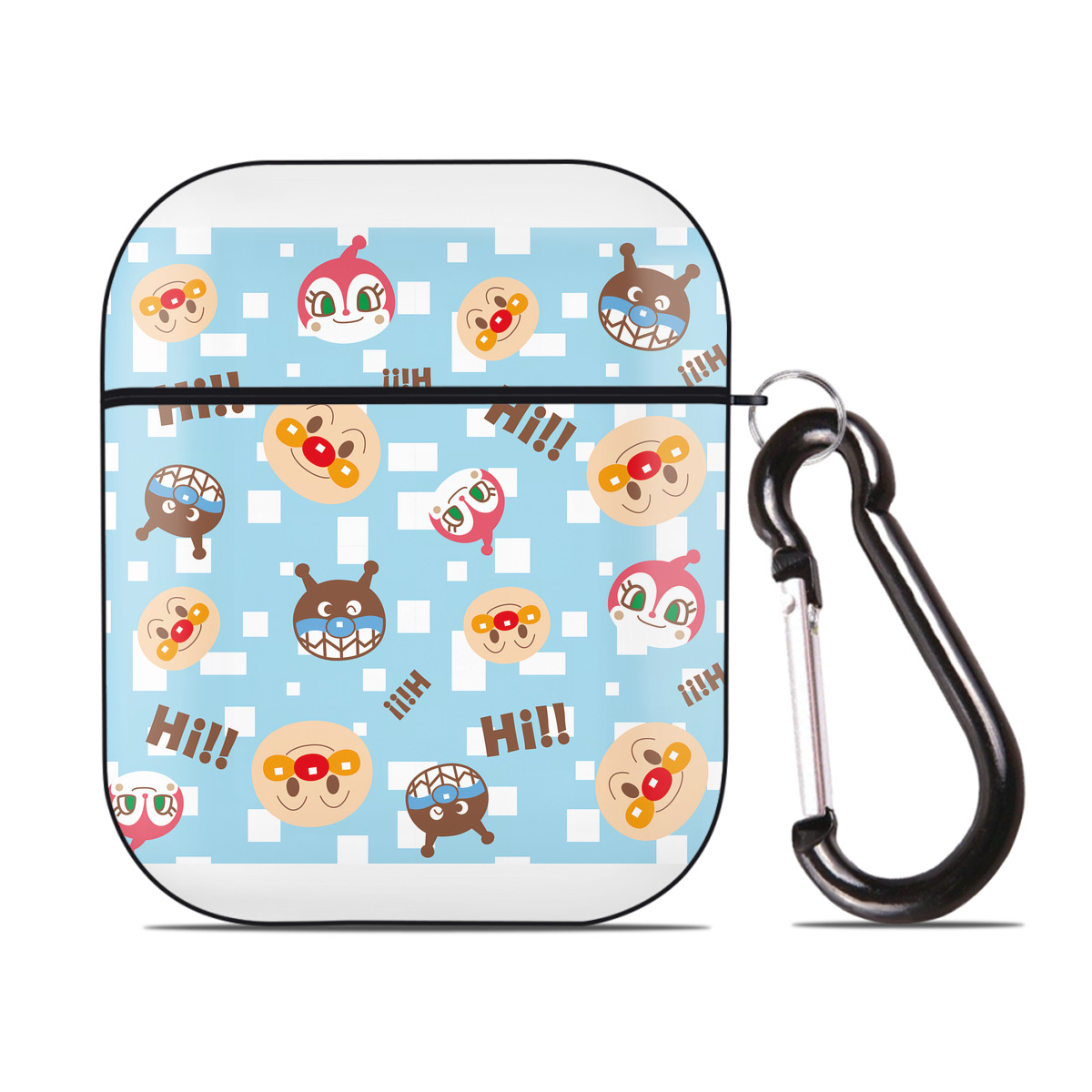 （画像用） アンパンマン Anpanman AirPods 第2世代保護ケース ハードシェル ブラック 耐衝撃・防指紋・カラビナ付き