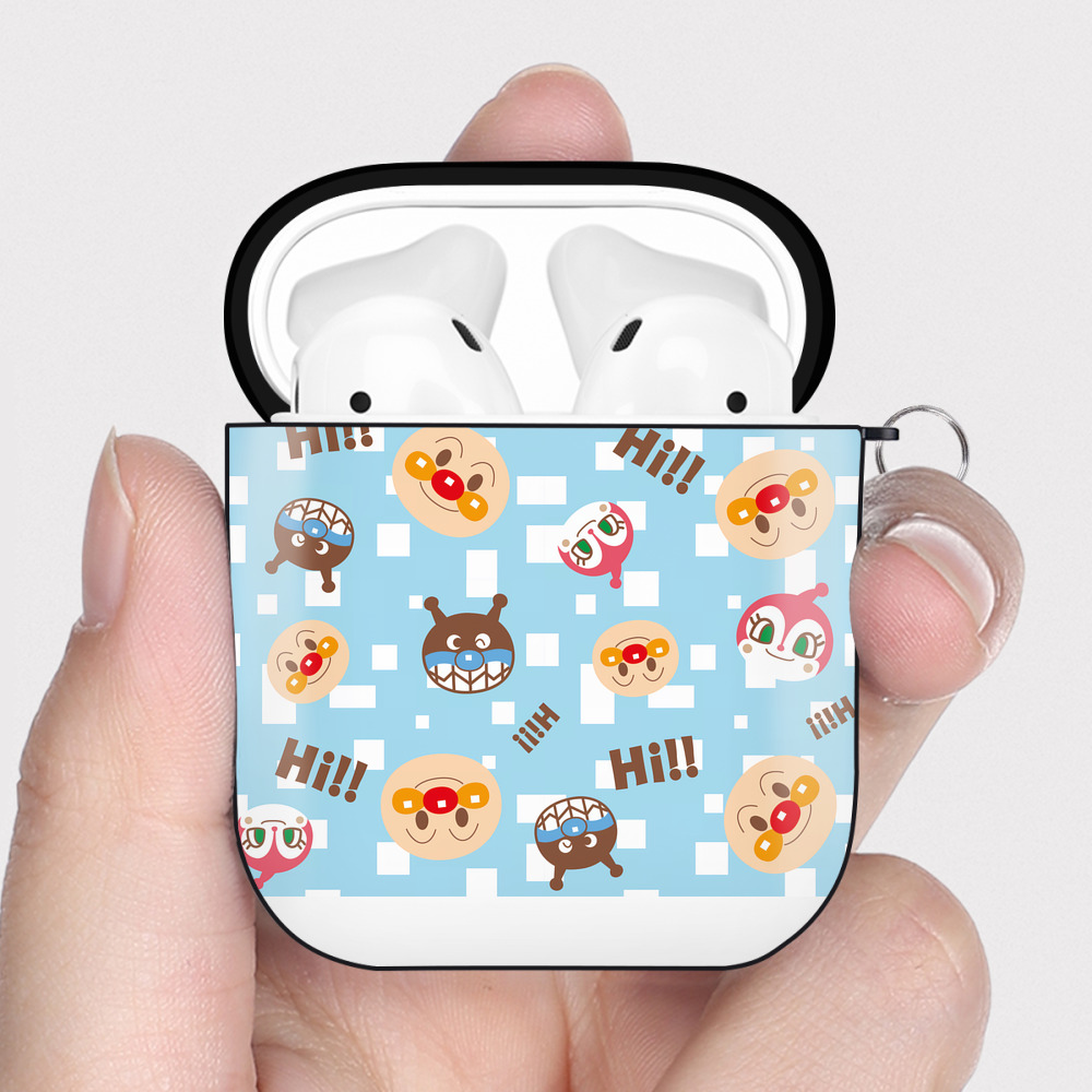 （画像用） アンパンマン Anpanman AirPods 第2世代保護ケース ハードシェル ブラック 耐衝撃・防指紋・カラビナ付き