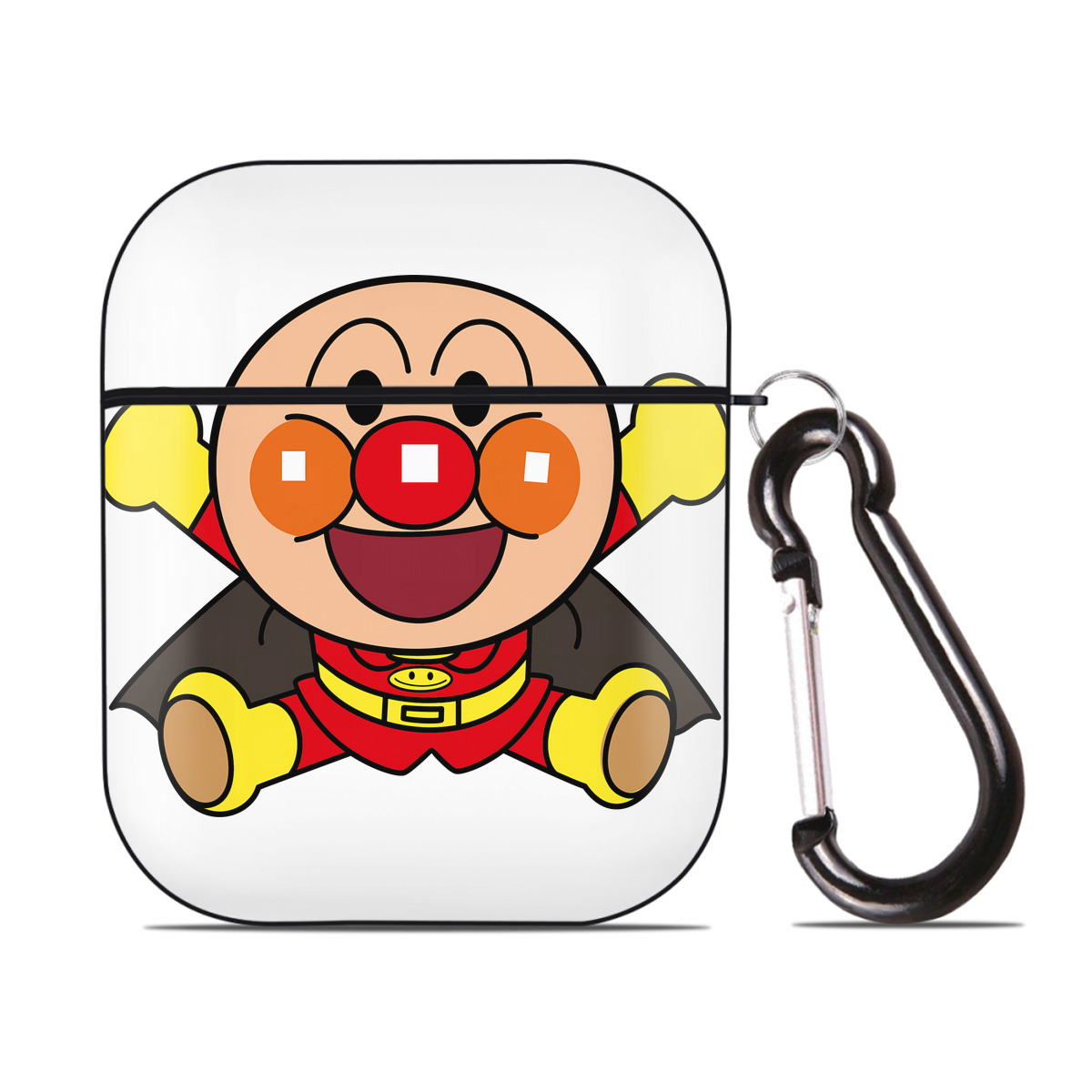 （画像用） アンパンマン Anpanman AirPods 第2世代保護ケース ハードシェル ブラック 耐衝撃・防指紋・カラビナ付き