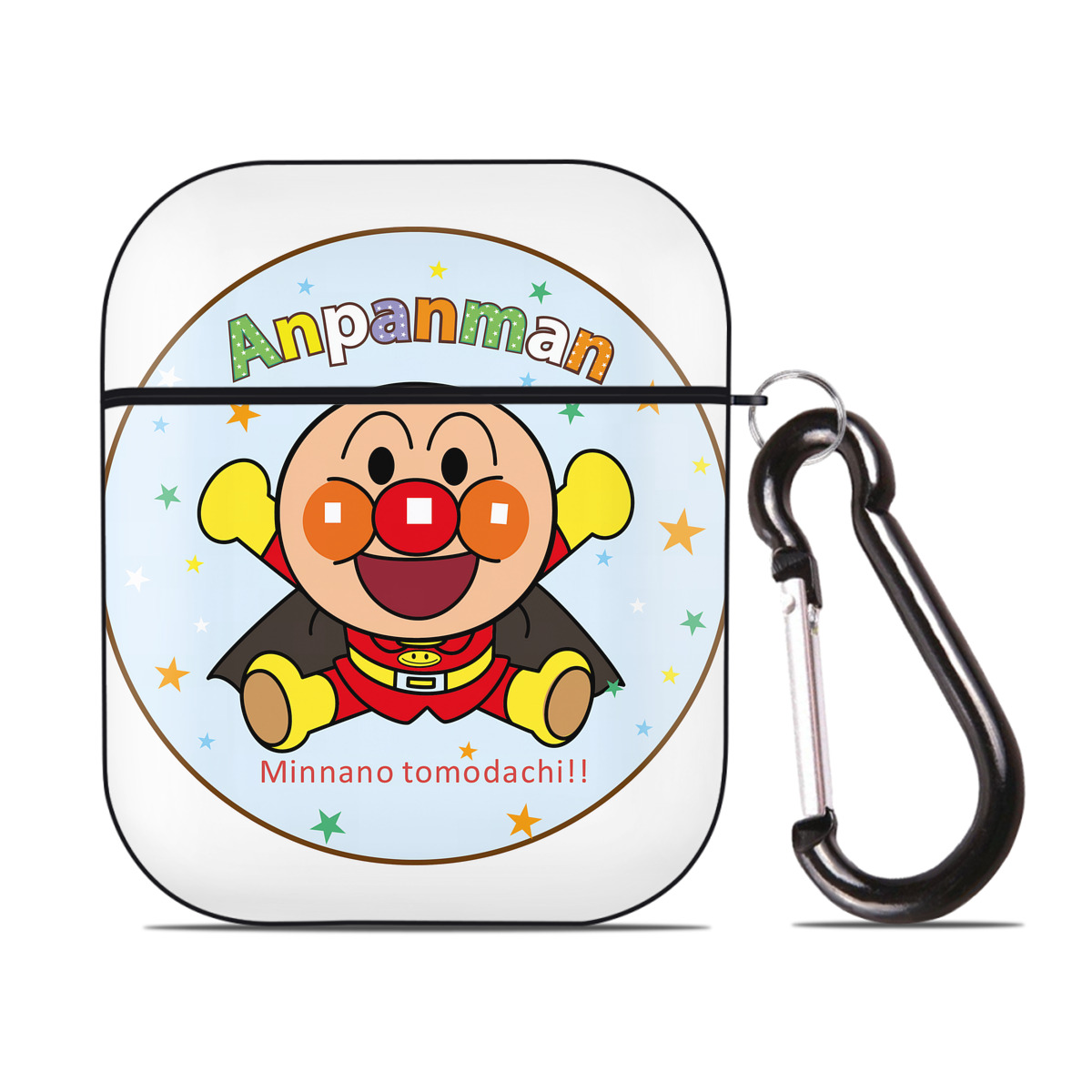 （画像用） アンパンマン Anpanman AirPods 第2世代保護ケース ハードシェル ブラック 耐衝撃・防指紋・カラビナ付き