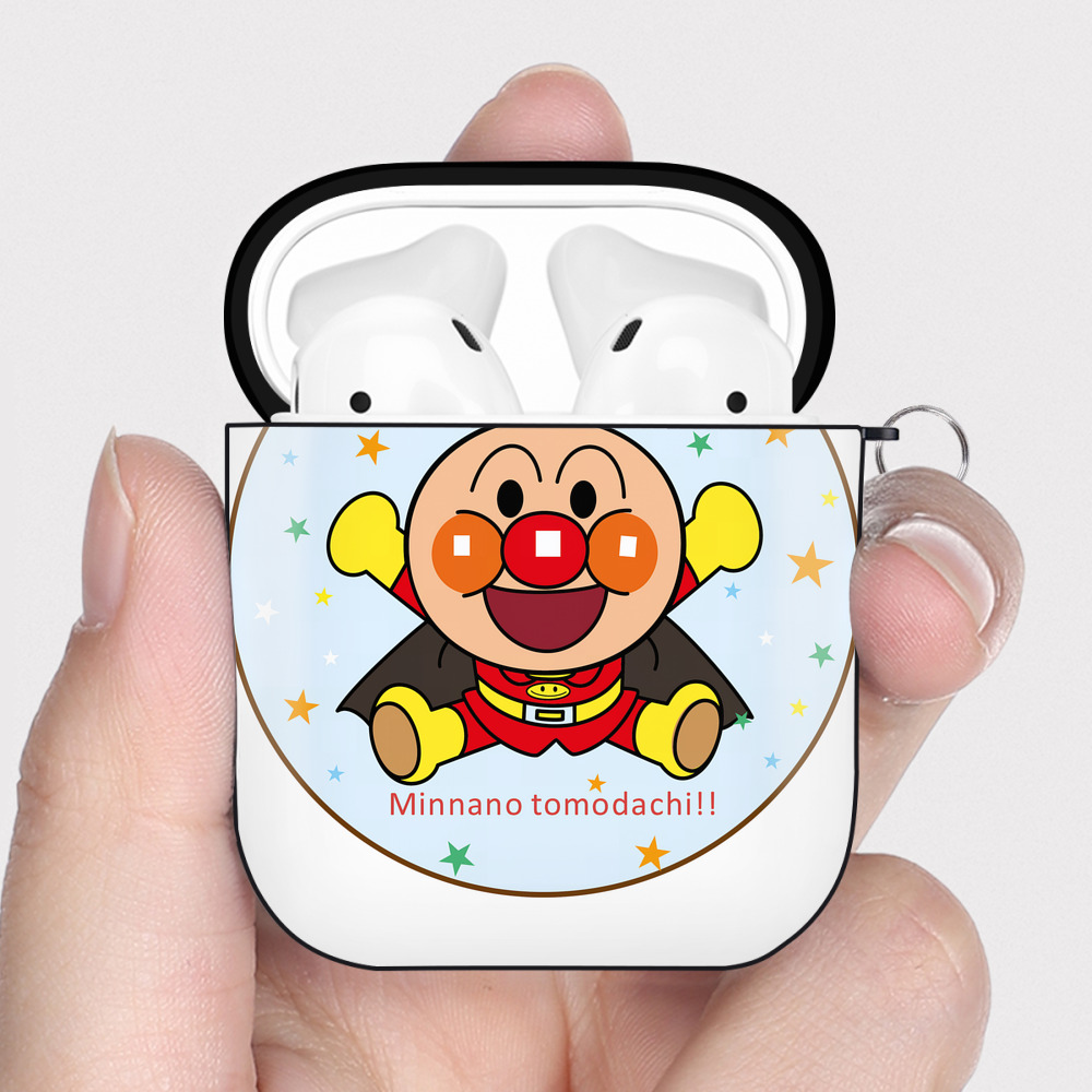 （画像用） アンパンマン Anpanman AirPods 第2世代保護ケース ハードシェル ブラック 耐衝撃・防指紋・カラビナ付き