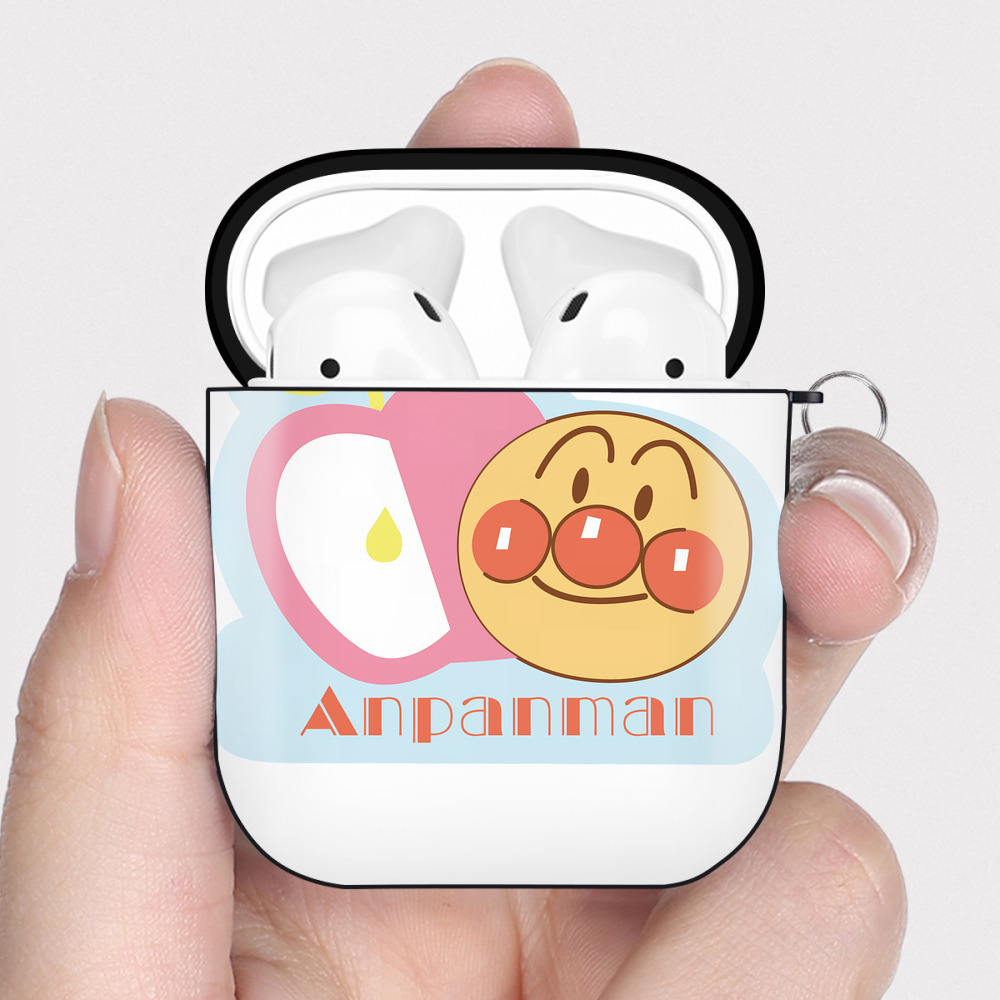 （画像用） アンパンマン Anpanman AirPods 第2世代保護ケース ハードシェル ブラック 耐衝撃・防指紋・カラビナ付き