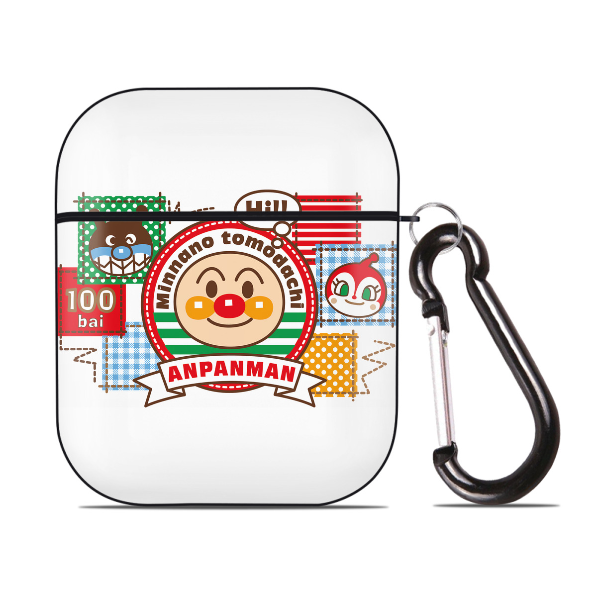 （画像用） アンパンマン Anpanman AirPods 第2世代保護ケース ハードシェル ブラック 耐衝撃・防指紋・カラビナ付き