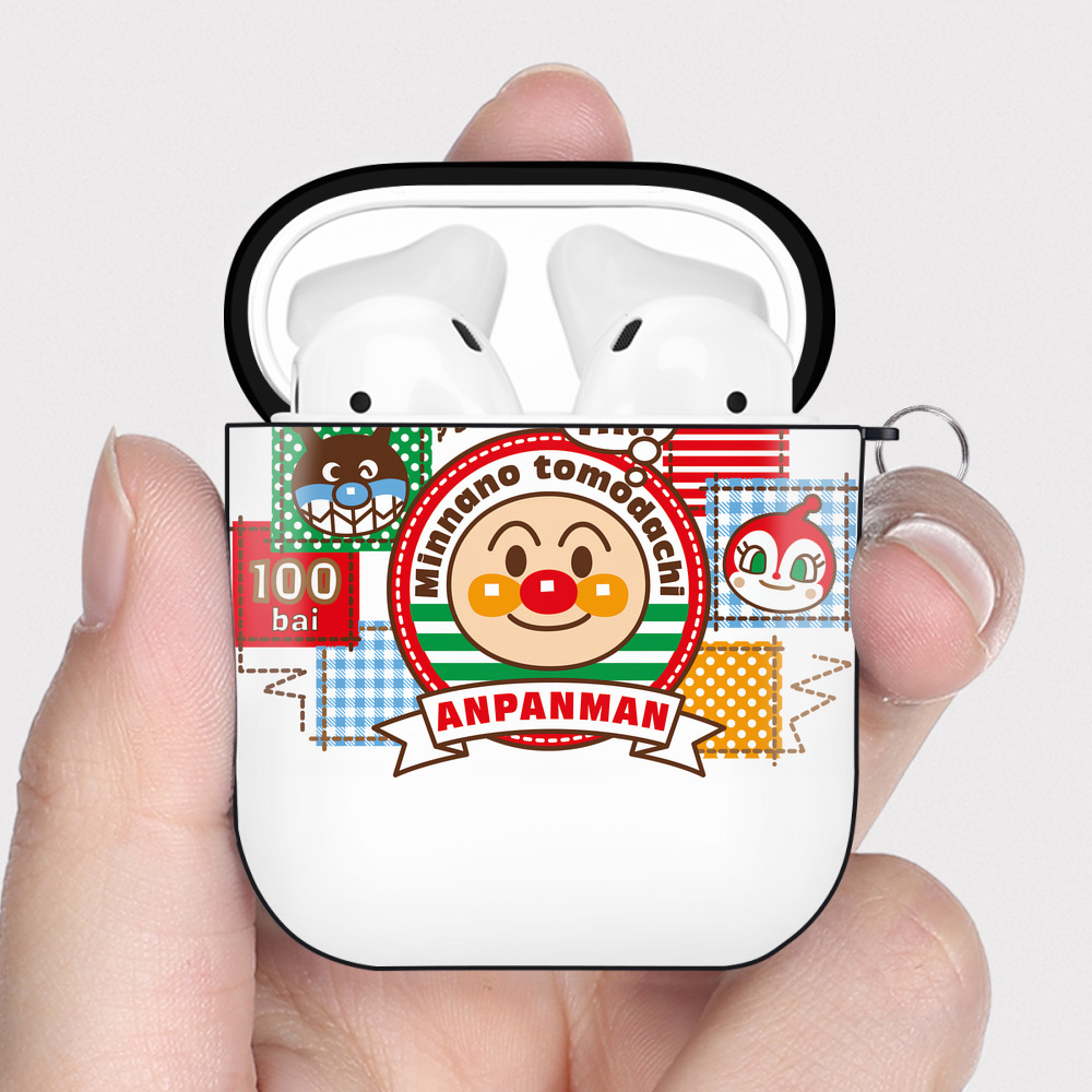 （画像用） アンパンマン Anpanman AirPods 第2世代保護ケース ハードシェル ブラック 耐衝撃・防指紋・カラビナ付き