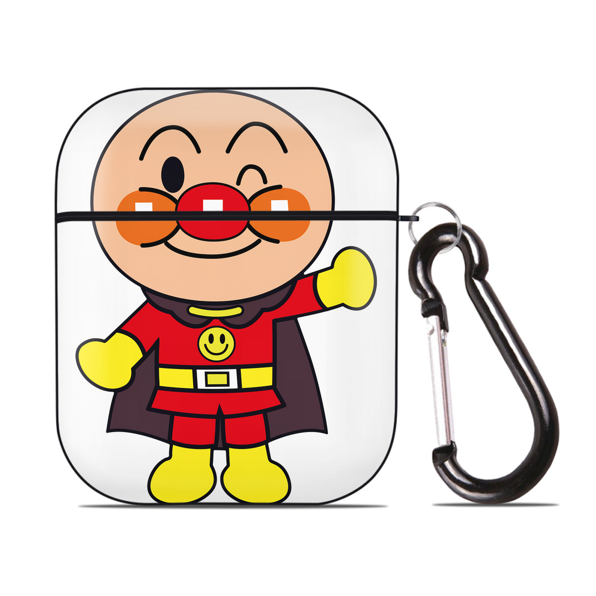 （画像用） アンパンマン Anpanman AirPods 第2世代保護ケース ハードシェル ブラック 耐衝撃・防指紋・カラビナ付き
