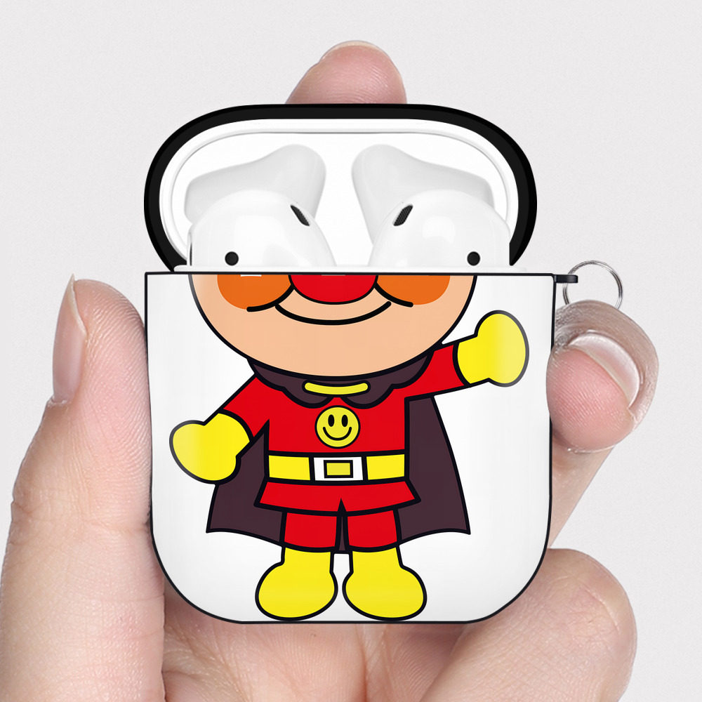（画像用） アンパンマン Anpanman AirPods 第2世代保護ケース ハードシェル ブラック 耐衝撃・防指紋・カラビナ付き