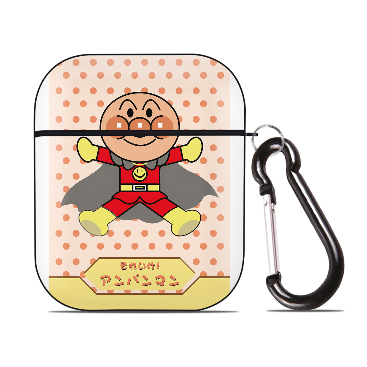 （画像用） アンパンマン Anpanman AirPods 第2世代保護ケース ハードシェル ブラック 耐衝撃・防指紋・カラビナ付き