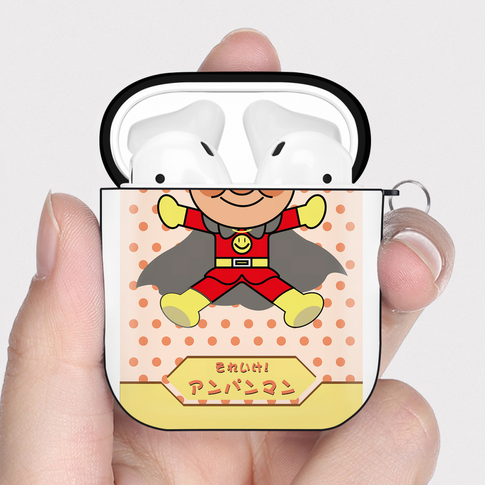 （画像用） アンパンマン Anpanman AirPods 第2世代保護ケース ハードシェル ブラック 耐衝撃・防指紋・カラビナ付き