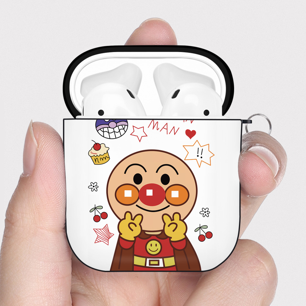 （画像用） アンパンマン Anpanman AirPods 第2世代保護ケース ハードシェル ブラック 耐衝撃・防指紋・カラビナ付き