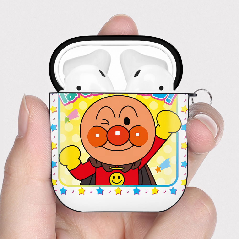 （画像用） アンパンマン Anpanman AirPods 第2世代保護ケース ハードシェル ブラック 耐衝撃・防指紋・カラビナ付き
