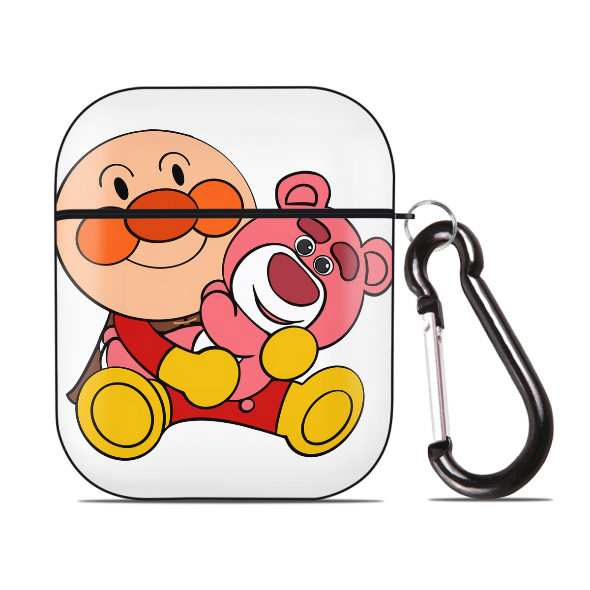 （画像用） アンパンマン Anpanman AirPods 第2世代保護ケース ハードシェル ブラック 耐衝撃・防指紋・カラビナ付き