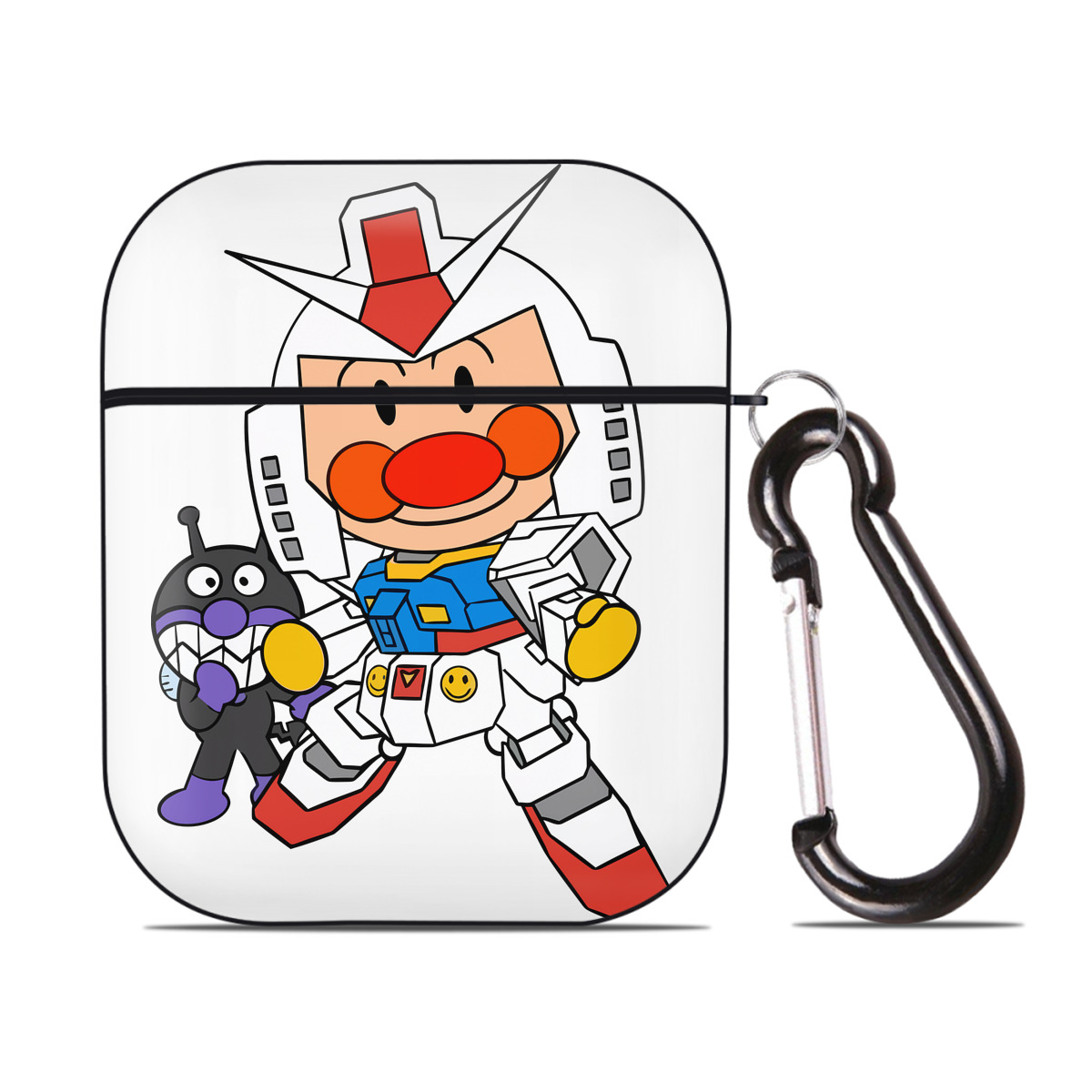 （画像用） アンパンマン Anpanman AirPods 第2世代保護ケース ハードシェル ブラック 耐衝撃・防指紋・カラビナ付き