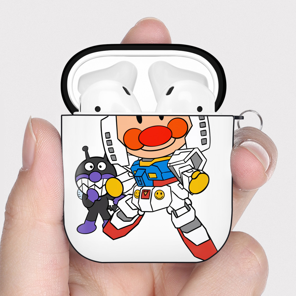 （画像用） アンパンマン Anpanman AirPods 第2世代保護ケース ハードシェル ブラック 耐衝撃・防指紋・カラビナ付き