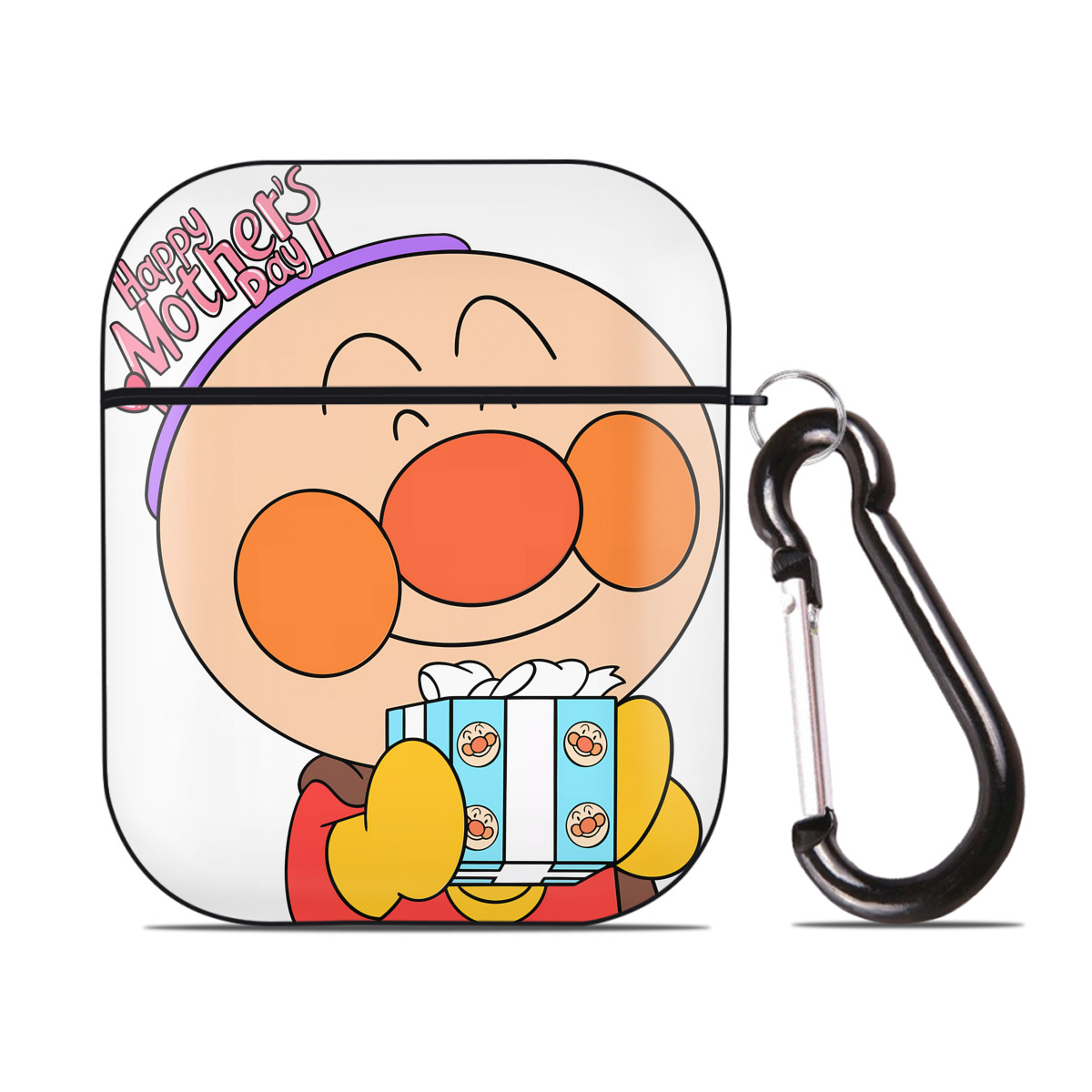 （画像用） アンパンマン Anpanman AirPods 第2世代保護ケース ハードシェル ブラック 耐衝撃・防指紋・カラビナ付き