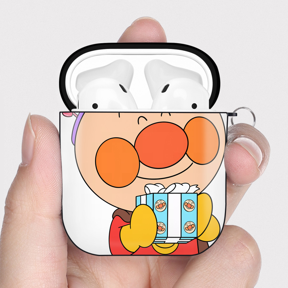 （画像用） アンパンマン Anpanman AirPods 第2世代保護ケース ハードシェル ブラック 耐衝撃・防指紋・カラビナ付き