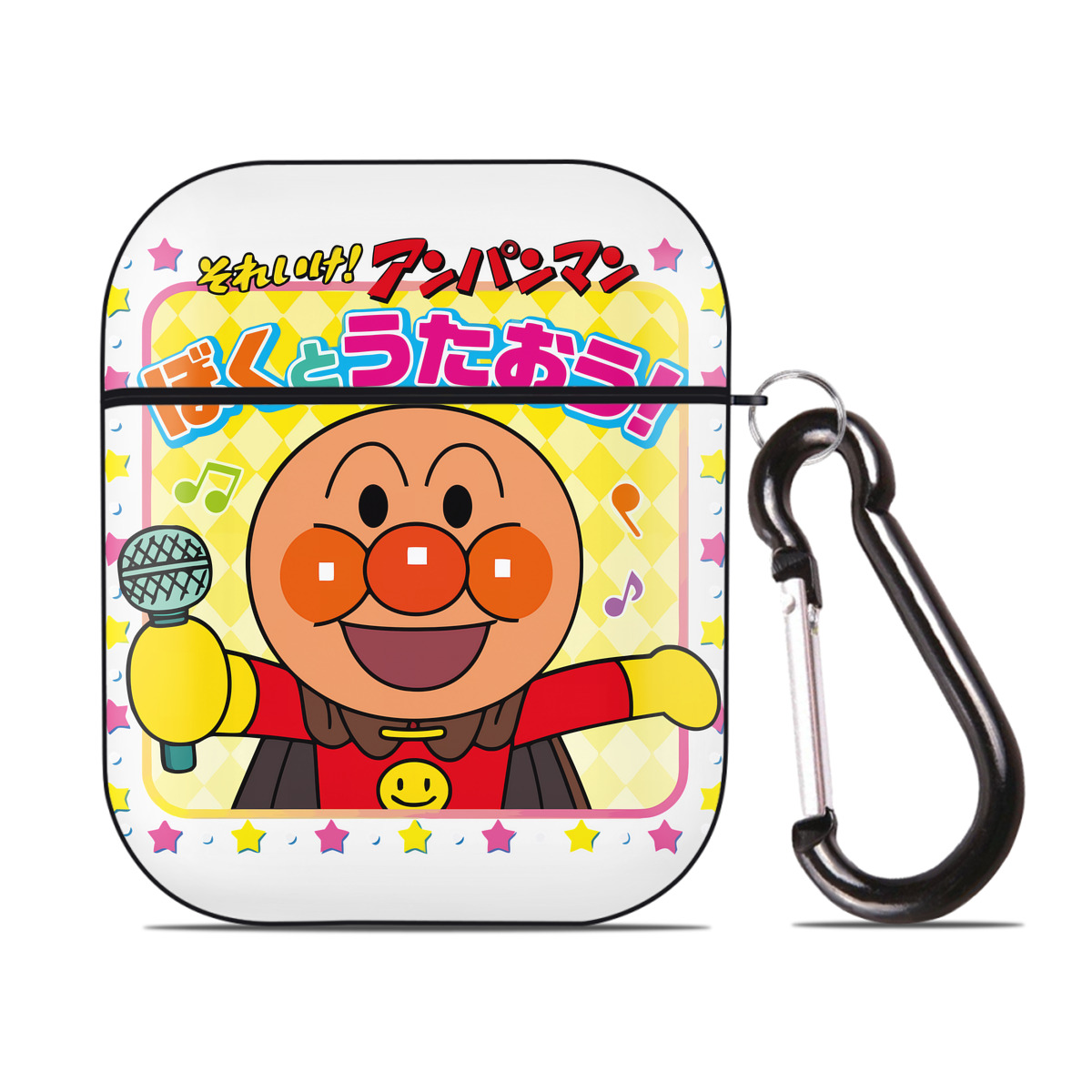 （画像用） アンパンマン Anpanman AirPods 第2世代保護ケース ハードシェル ブラック 耐衝撃・防指紋・カラビナ付き