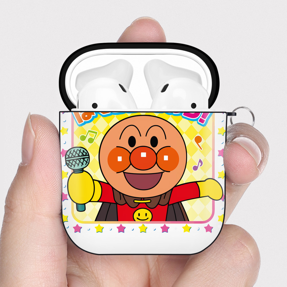 （画像用） アンパンマン Anpanman AirPods 第2世代保護ケース ハードシェル ブラック 耐衝撃・防指紋・カラビナ付き