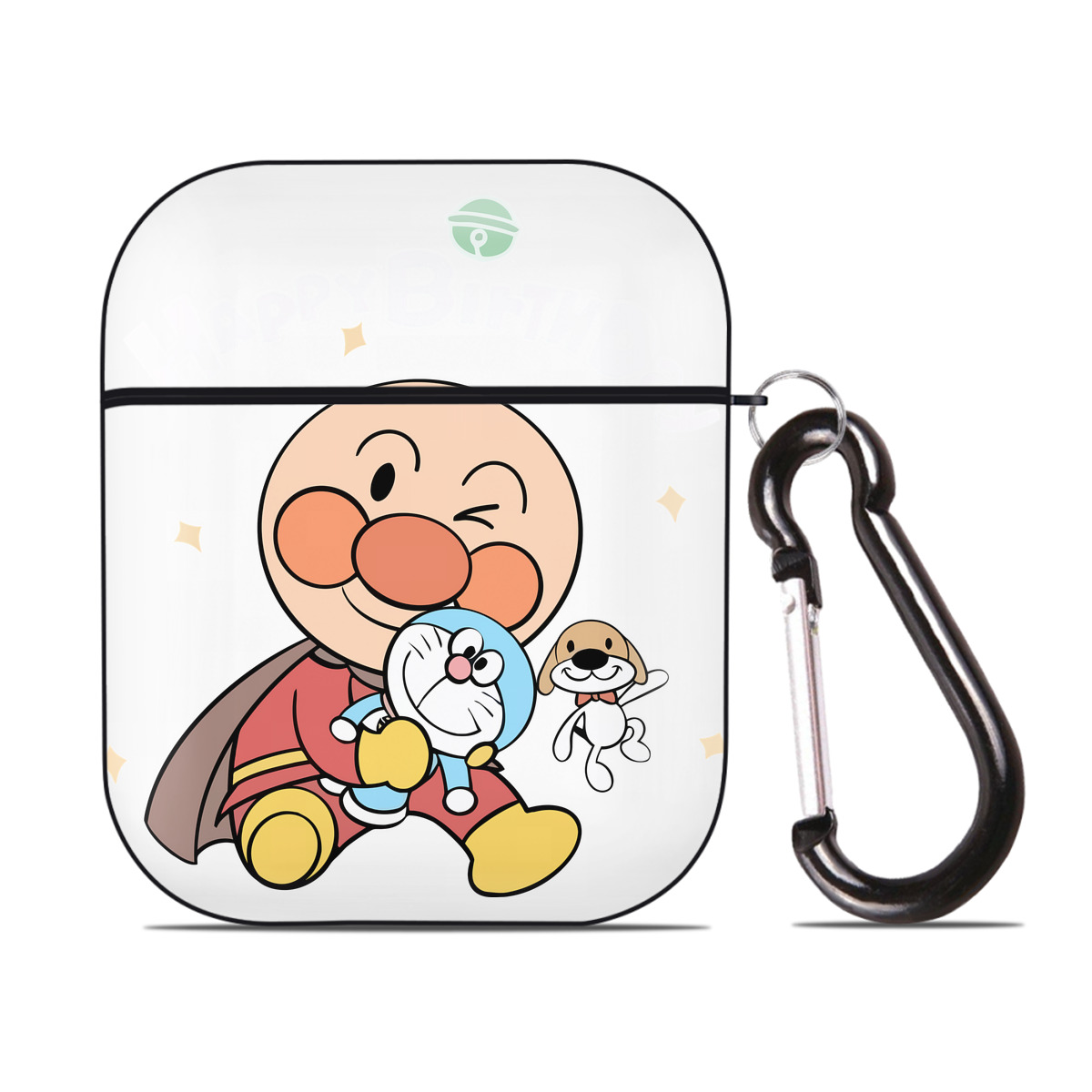 （画像用） アンパンマン Anpanman AirPods 第2世代保護ケース ハードシェル ブラック 耐衝撃・防指紋・カラビナ付き