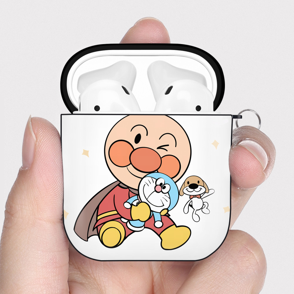 （画像用） アンパンマン Anpanman AirPods 第2世代保護ケース ハードシェル ブラック 耐衝撃・防指紋・カラビナ付き