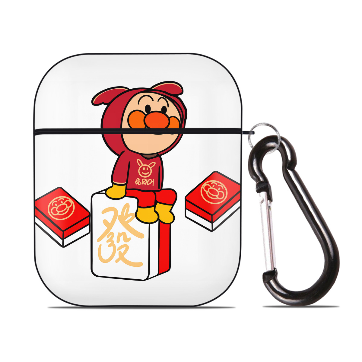 （画像用） アンパンマン Anpanman AirPods 第2世代保護ケース ハードシェル ブラック 耐衝撃・防指紋・カラビナ付き