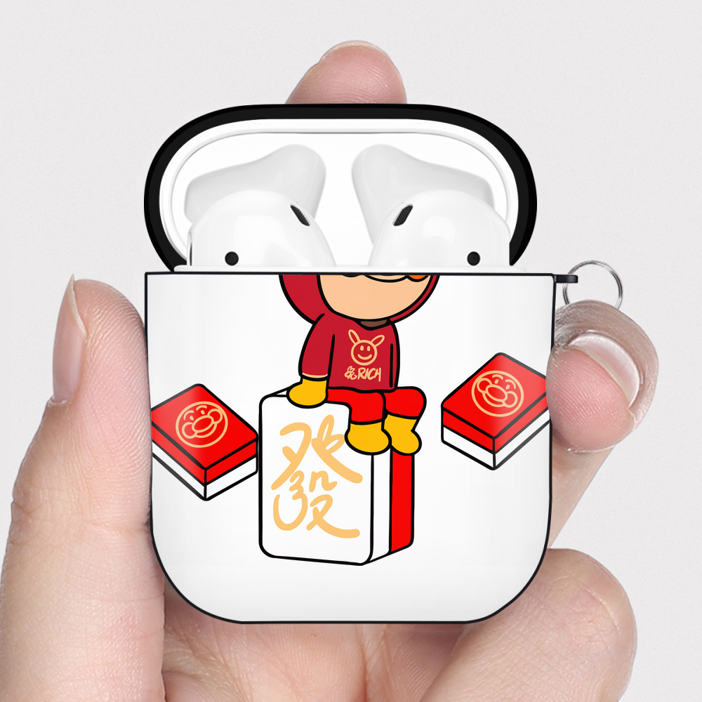 （画像用） アンパンマン Anpanman AirPods 第2世代保護ケース ハードシェル ブラック 耐衝撃・防指紋・カラビナ付き