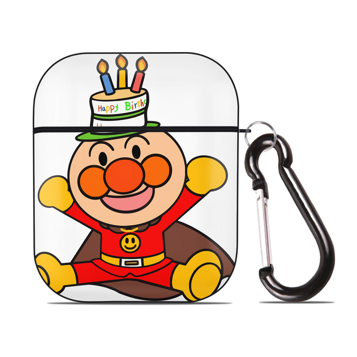 （画像用） アンパンマン Anpanman AirPods 第2世代保護ケース ハードシェル ブラック 耐衝撃・防指紋・カラビナ付き