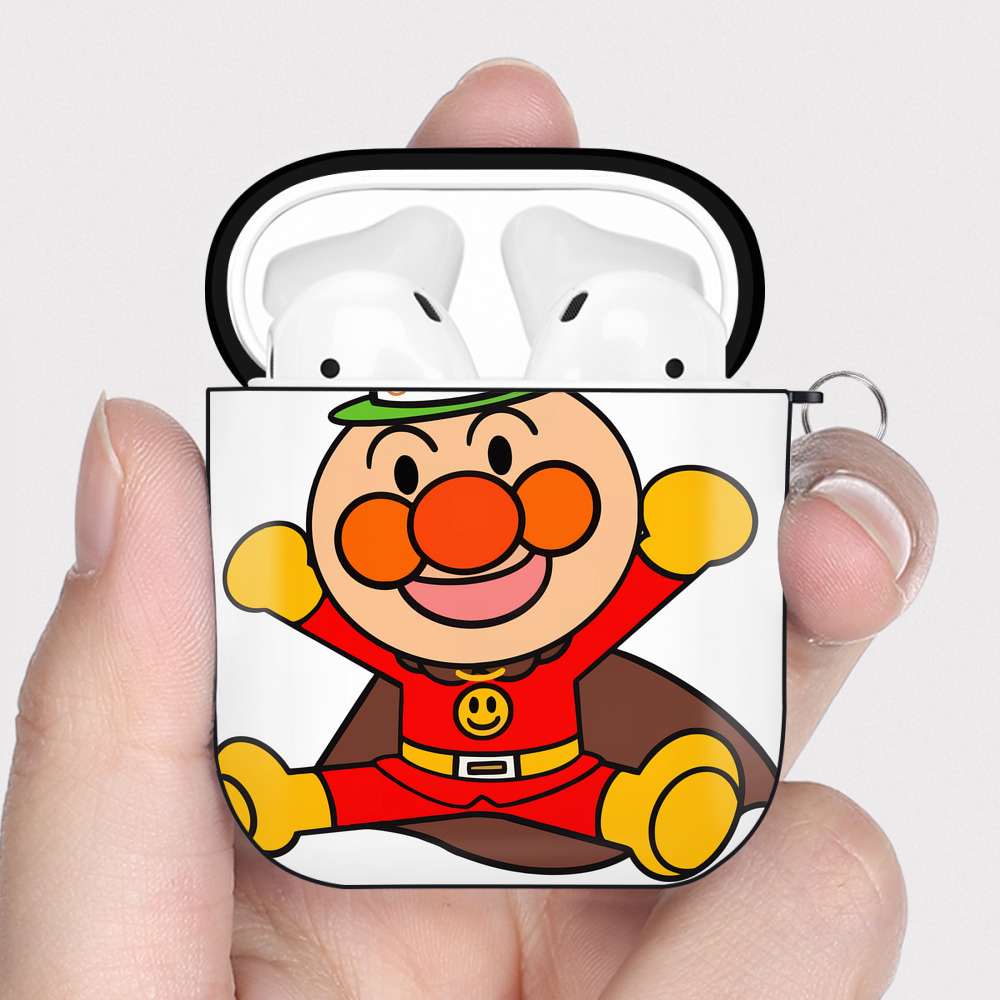 （画像用） アンパンマン Anpanman AirPods 第2世代保護ケース ハードシェル ブラック 耐衝撃・防指紋・カラビナ付き