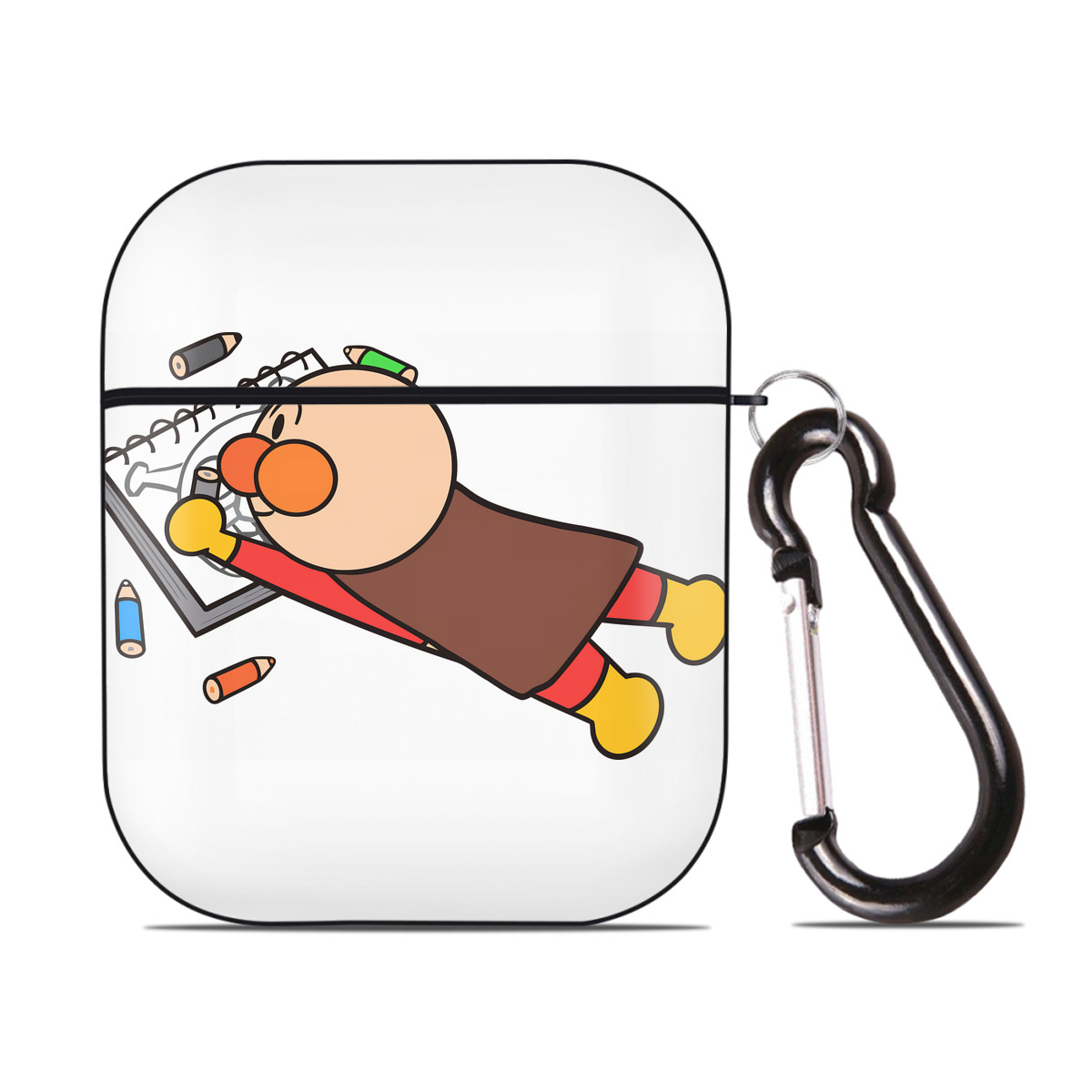 （画像用） アンパンマン Anpanman AirPods 第2世代保護ケース ハードシェル ブラック 耐衝撃・防指紋・カラビナ付き