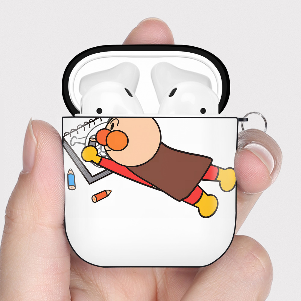 （画像用） アンパンマン Anpanman AirPods 第2世代保護ケース ハードシェル ブラック 耐衝撃・防指紋・カラビナ付き