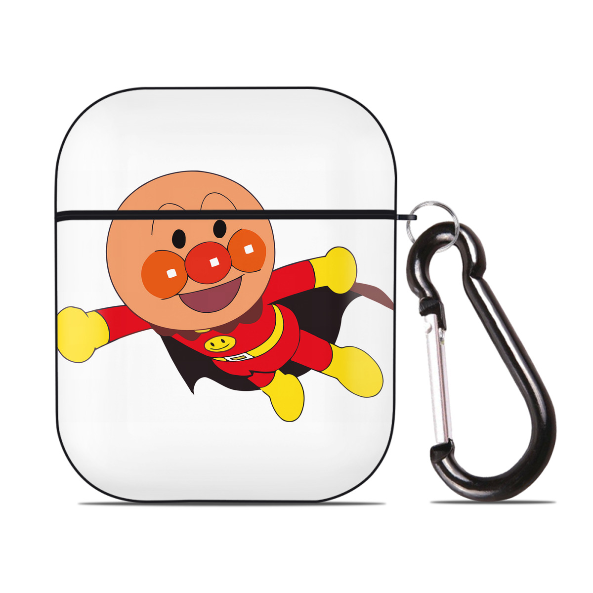 （画像用） アンパンマン Anpanman AirPods 第2世代保護ケース ハードシェル ブラック 耐衝撃・防指紋・カラビナ付き