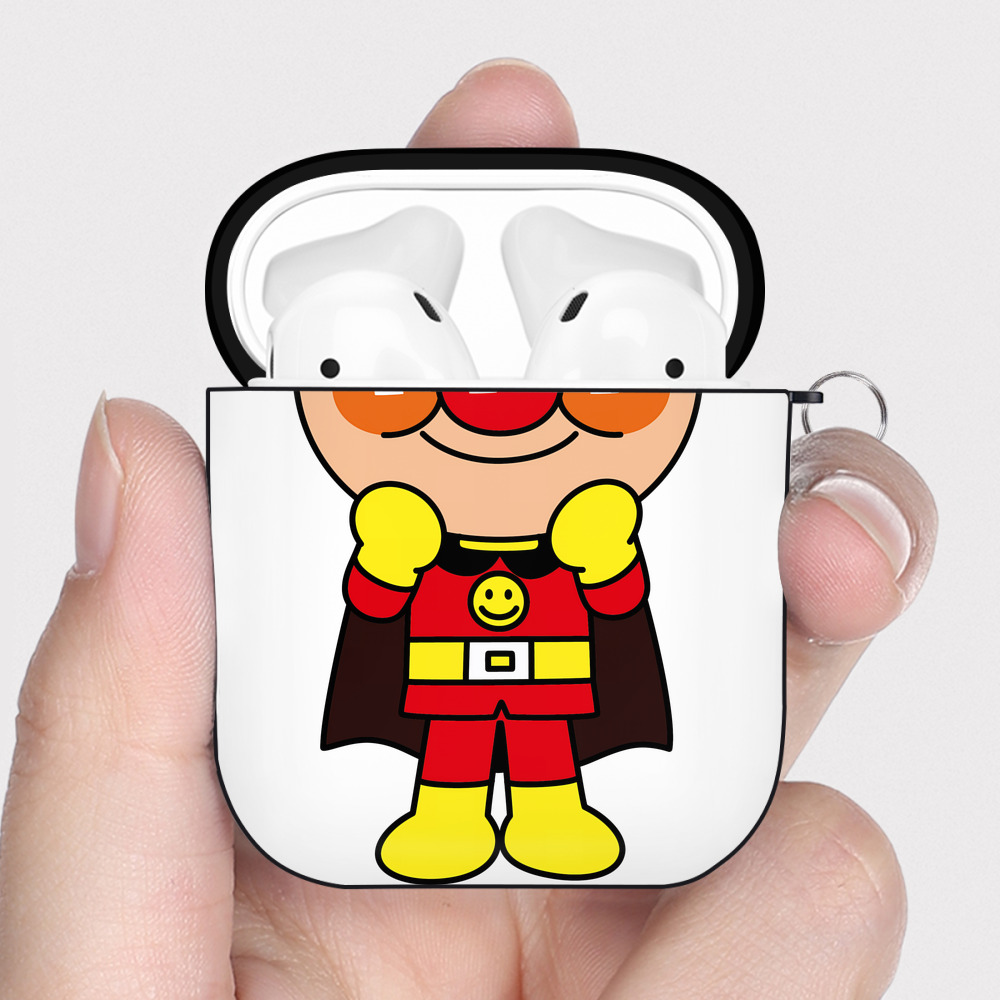 （画像用） アンパンマン Anpanman AirPods 第2世代保護ケース ハードシェル ブラック 耐衝撃・防指紋・カラビナ付き