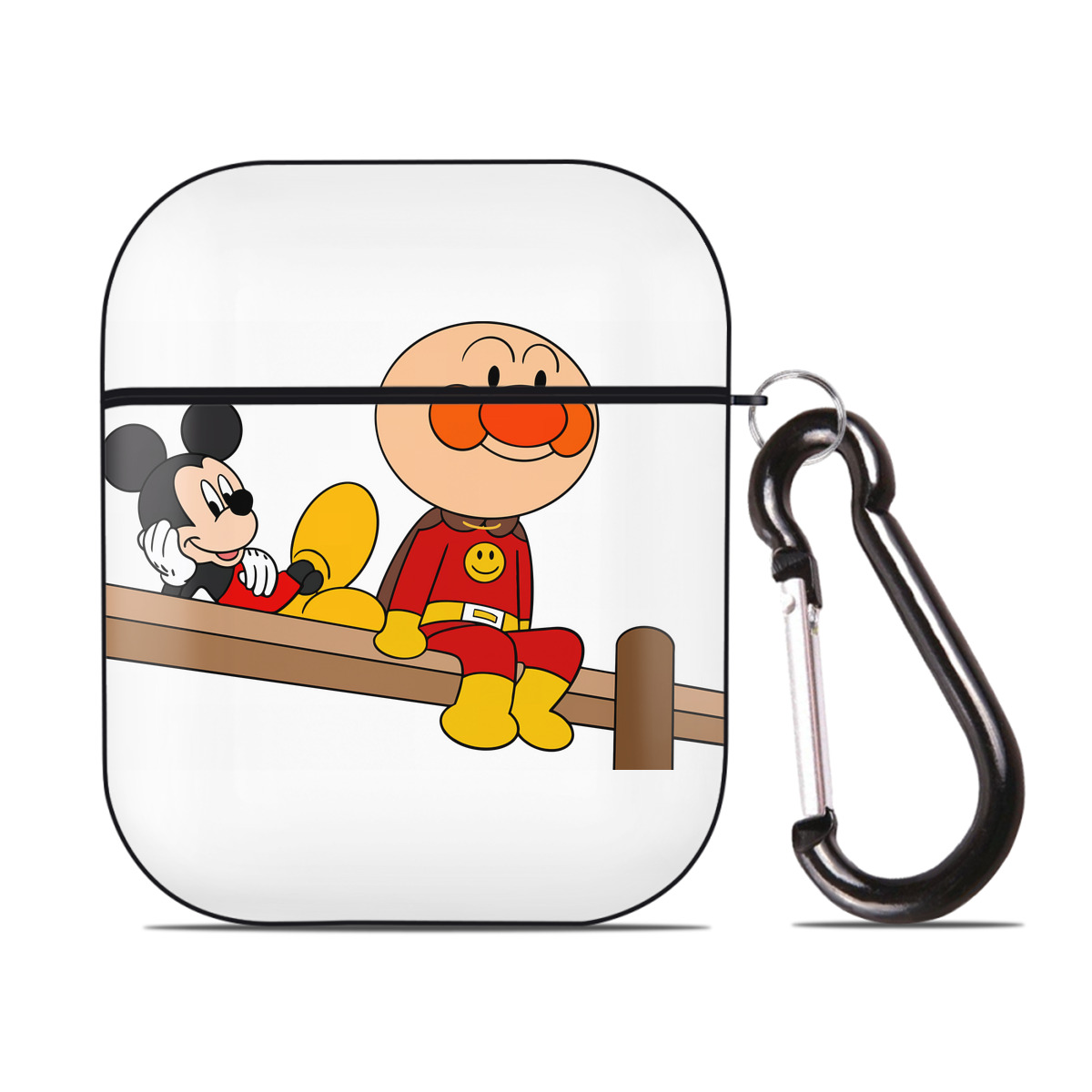 （画像用） アンパンマン Anpanman AirPods 第2世代保護ケース ハードシェル ブラック 耐衝撃・防指紋・カラビナ付き