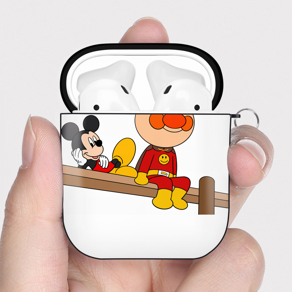 （画像用） アンパンマン Anpanman AirPods 第2世代保護ケース ハードシェル ブラック 耐衝撃・防指紋・カラビナ付き