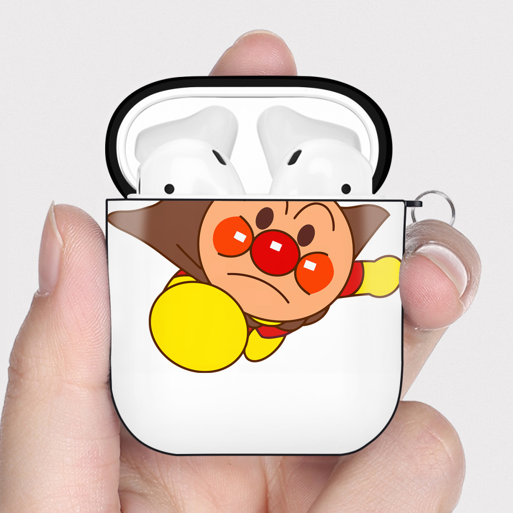 （画像用） アンパンマン Anpanman AirPods 第2世代保護ケース ハードシェル ブラック 耐衝撃・防指紋・カラビナ付き