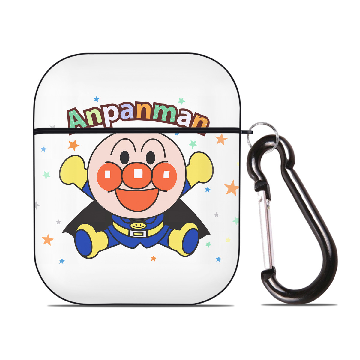 （画像用） アンパンマン Anpanman AirPods 第2世代保護ケース ハードシェル ブラック 耐衝撃・防指紋・カラビナ付き