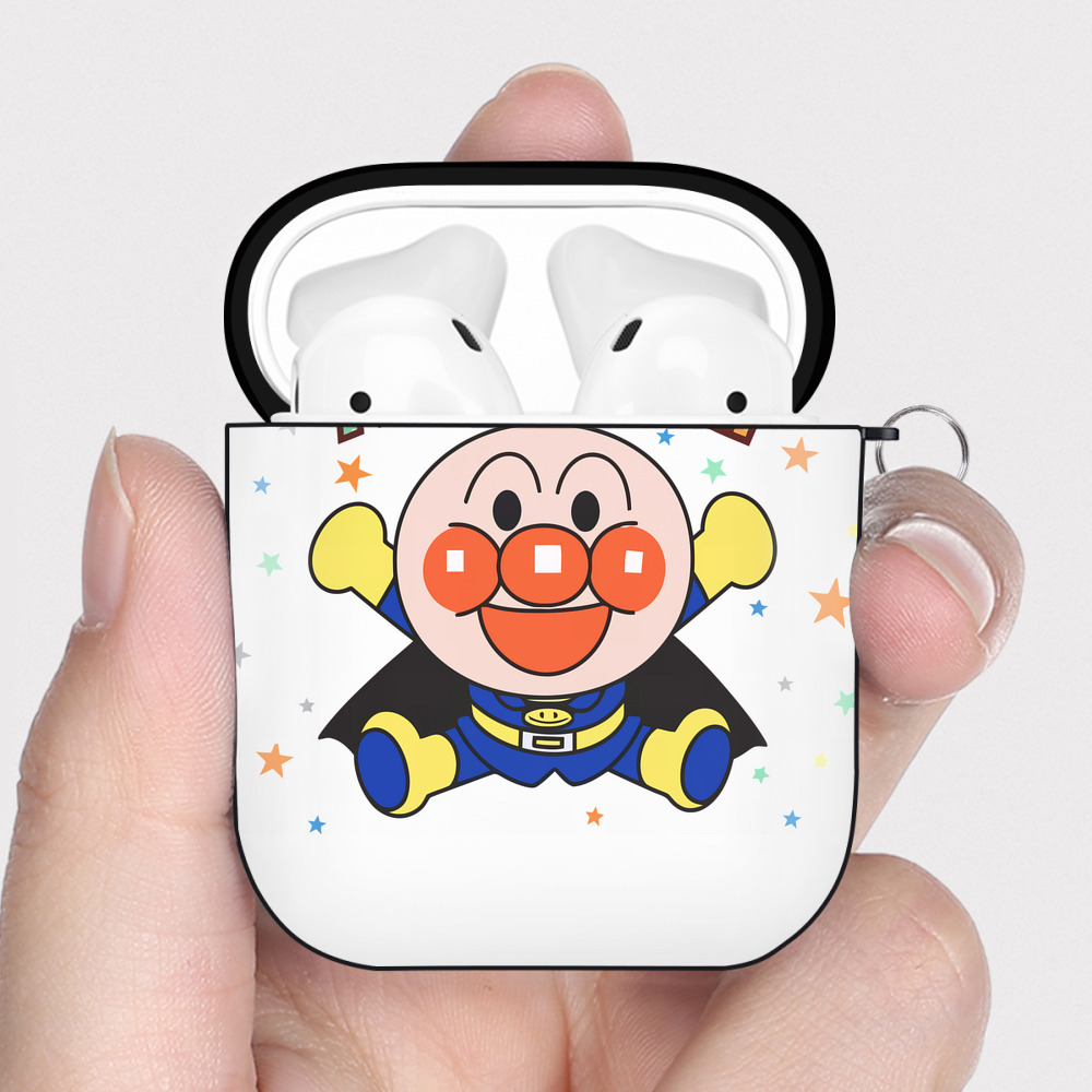 （画像用） アンパンマン Anpanman AirPods 第2世代保護ケース ハードシェル ブラック 耐衝撃・防指紋・カラビナ付き