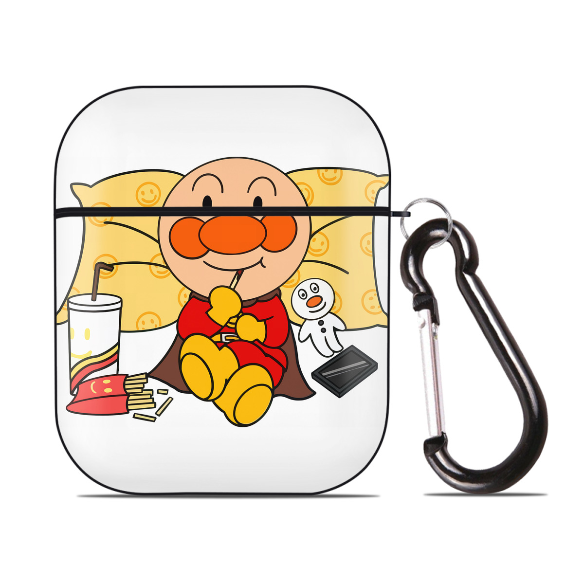 （画像用） アンパンマン Anpanman AirPods 第2世代保護ケース ハードシェル ブラック 耐衝撃・防指紋・カラビナ付き